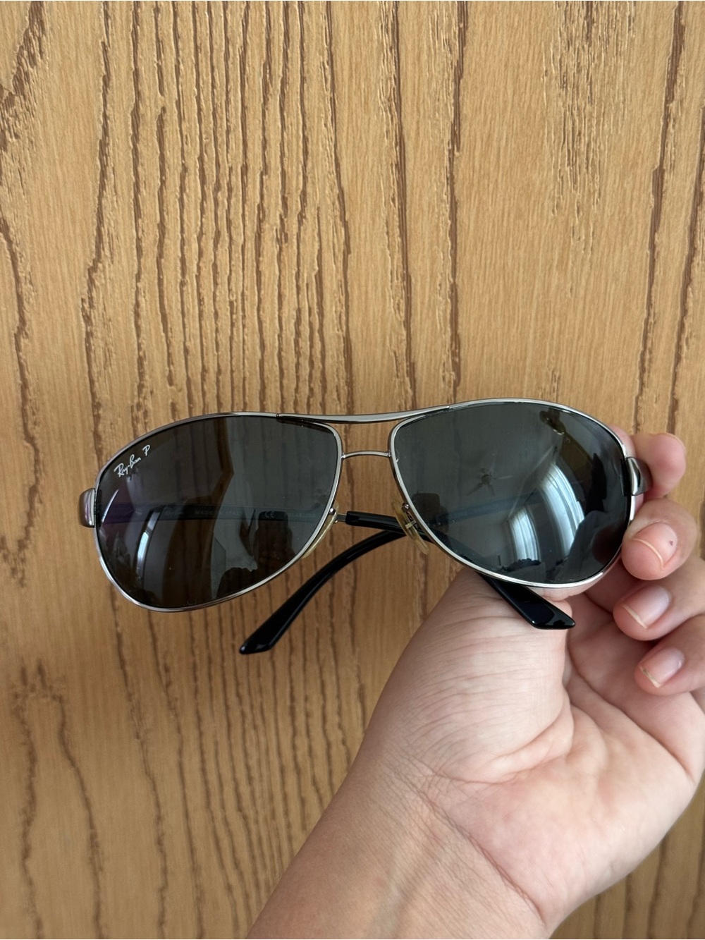 Ray-Ban UNISEX Black and Silver Aviator Sunglasses - Picture 6 of 7